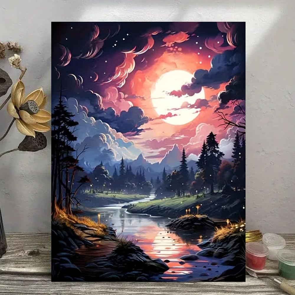 Trdmcfbn Forest Night Wall Decor,River Fantasy Canvas Print, Sunset Sky Wall Art, Living Room Bedroom Decoration(30x40cm/No frame)