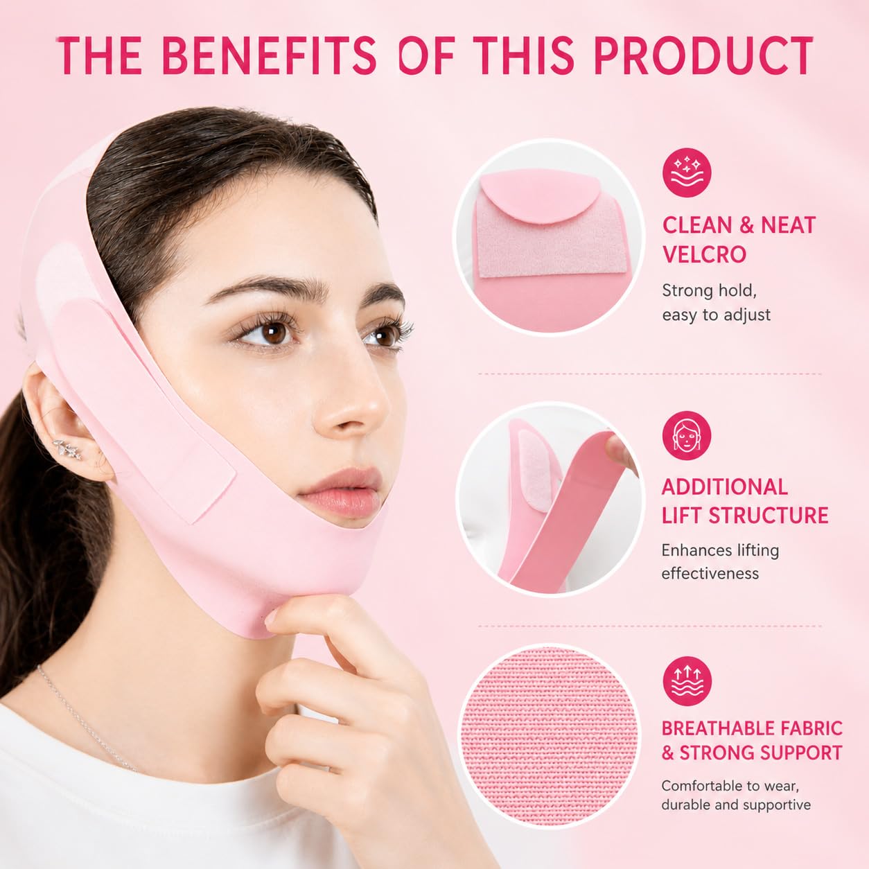 V Line Lifting Mask Chin Strap for Sleeping, Face Lifting Strap, Chin Strap, V Line Mask, Jawline Shaper, Jaw Strap, Double Chin Reducer,Face Lift Tape & Snoring Solution (Pink.)