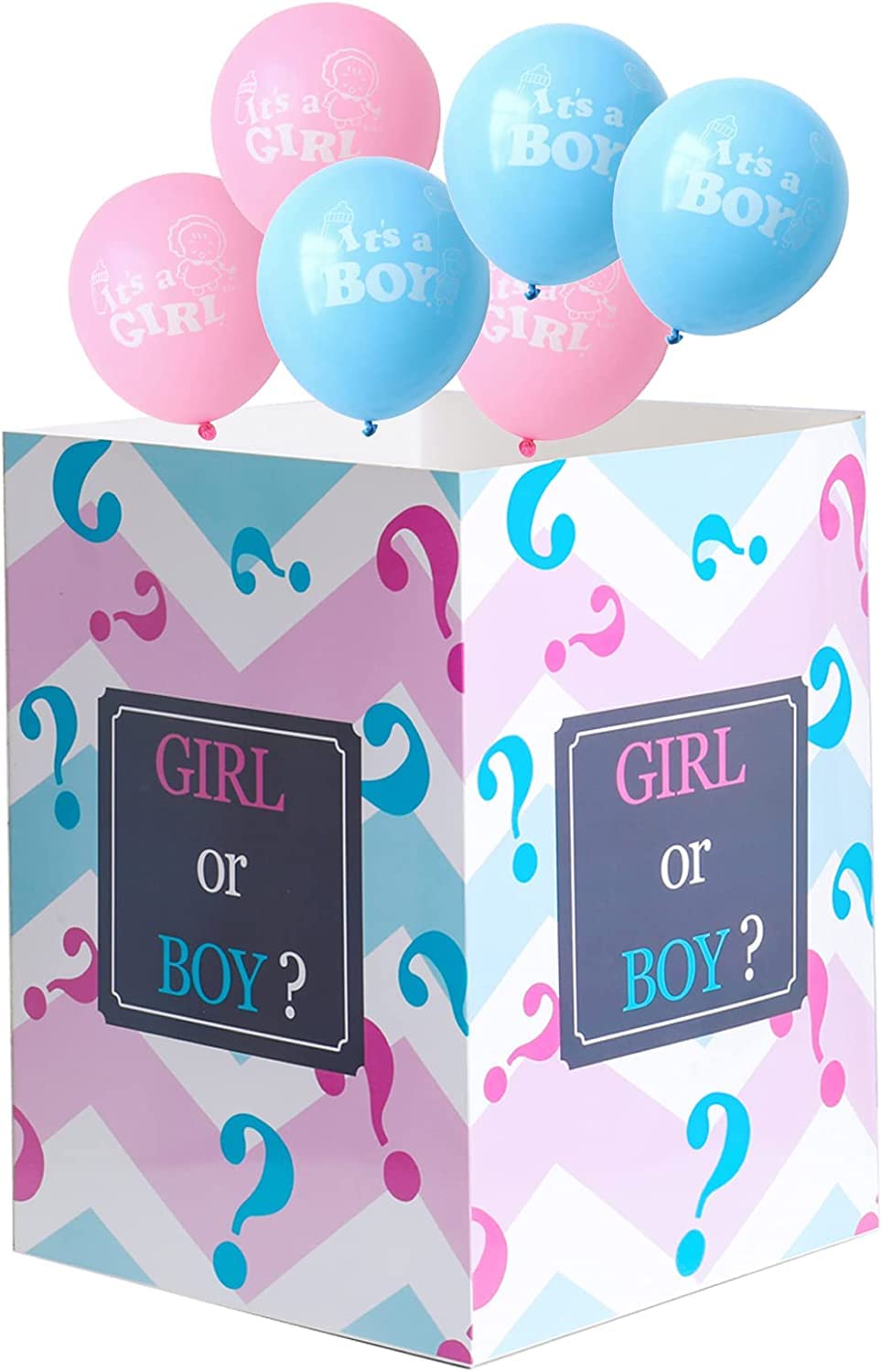 Gender Reveal Balloon Box DIY Baby Gender Reveal Party Supplies Paper Box for Gender Reveal Decorations with 6pcs Latex balloons Funny Idea for Boy Girl (White)