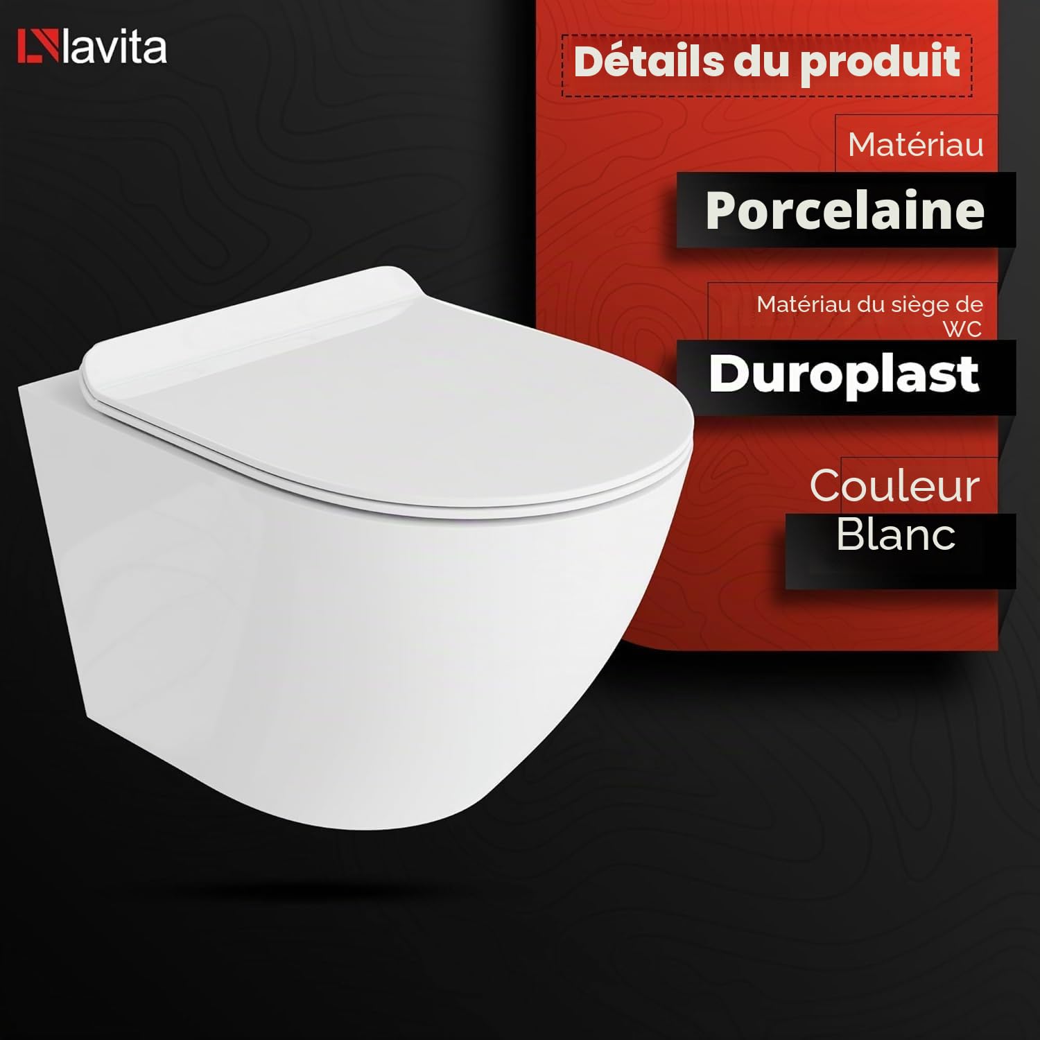 Lavita Duofix Basic Bâti-support + WC à rinçage en profondeur mural Sofi Blanc sans bride + Abattant WC avec abaissement automatique + Plaque de commande Delta 25 Bouton blanc Ensemble complet de