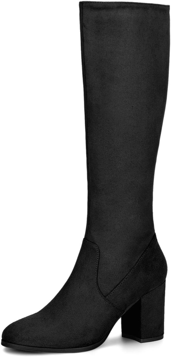Allegra K Women's Side Zipper Chunky Heel Knee High Boots
