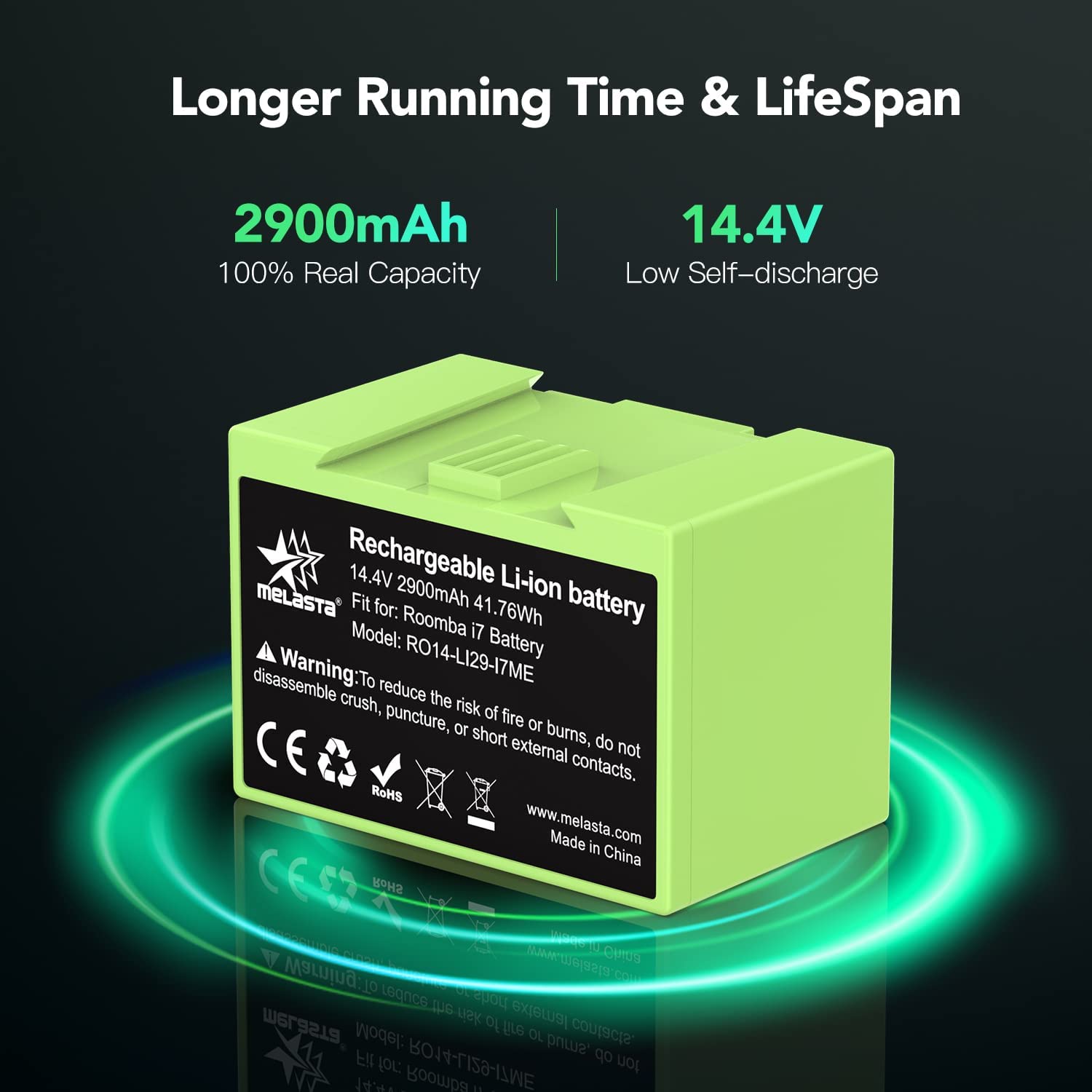 melasta ABL-D1 14,4V 2900mAh Capacità Reale Li-ion Batteria di Ricambio per iRobot Roomba i8/i8+ i7/i7+ i4/i4+ i3/i3+ e5 e6 4624864 7150 7550 i7158 i7550 i755020 Batteria di Ricambio