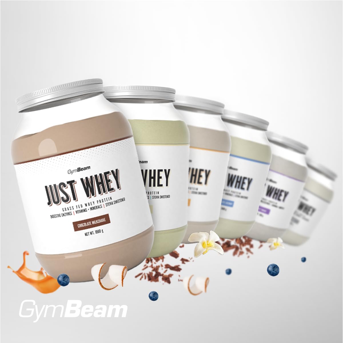 GymBeam Just Whey, Proteínas en Polvo Multicomponente da Siero del Latte, Concentrado e Idrolizzate, 22,4 g de Proteínas por ración, con BCAA y Amminoácidos Esenciales, Fácilmente Digeribili