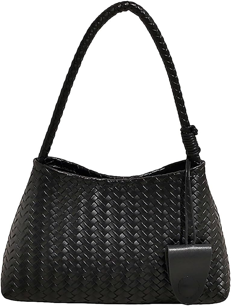 Woven Hobo Bag for Women Fashion Faux Leather Bucket Shoulder Bags Trendy Hobo Tote Underarm Handbags Purse for Work Travel