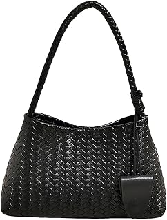 Woven Hobo Bag for Women Faux Leather Shoulder Bag Trendy Underarm Purse Slouchy Woven Handbag Tote for Work Travel
