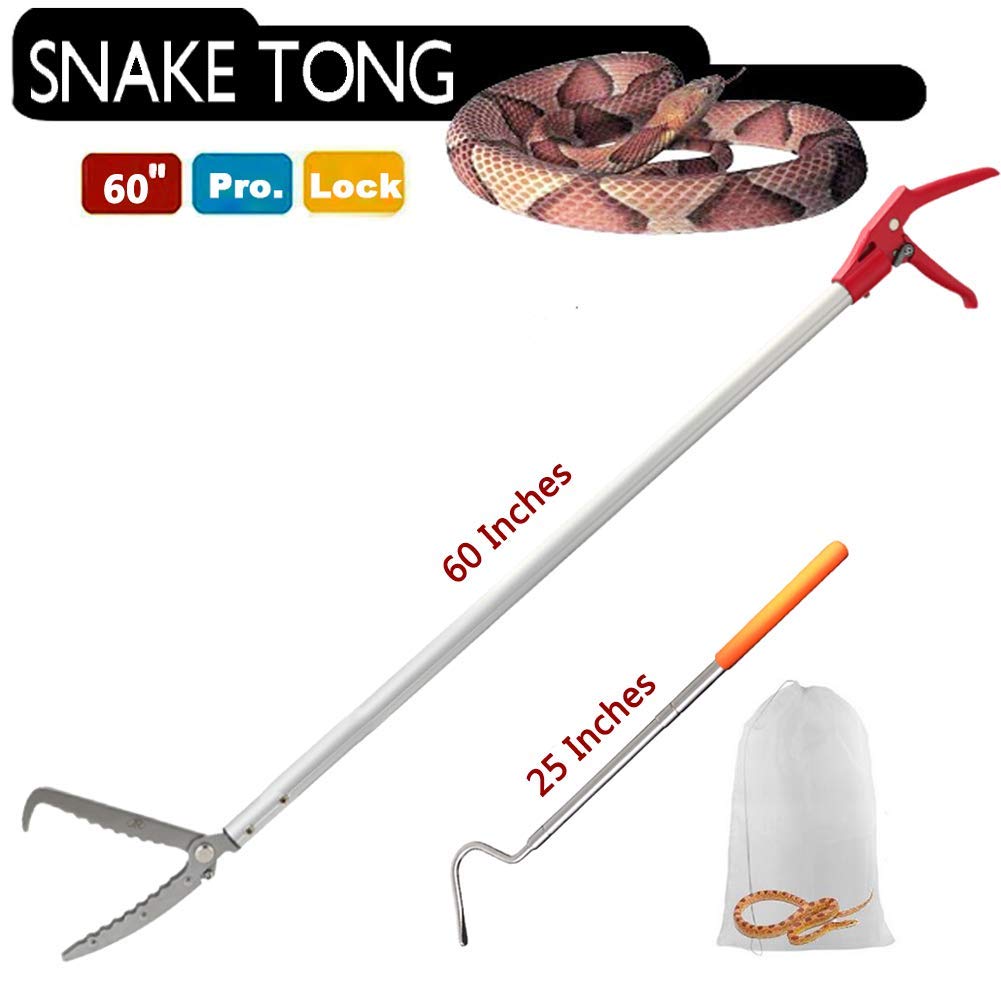 Schlangenzange für Reptilien, Aluminiumlegierung, breite Backen, Werkzeug mit Schloss, inklusive Haken und Tasche