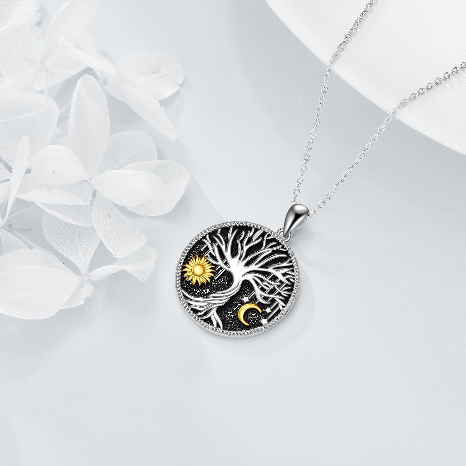 VONALA Marienkäfer/Schmetterling/Sonne und Mond/Senfsaat Rundes Halsband Sterling Silber Anhänger Schmuck für Männer Frauen