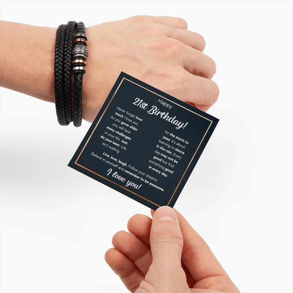 Happy 21st Birthday Gifts for Him | Cuban Bracelet Gift From Mom & Dad | Birthday Bracelet Gifts for Son, Grandson, Nephew, Boyfriend With Heartfelt Message Card & Gift Box