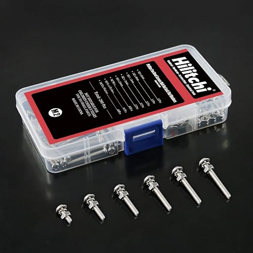 Miniatura 7 de Hilitchi Kit surtido de 300 piezas M2 Phillips de cabeza cacerola, tornillos de tuerca y cerradura de tuerca, arandelas planas, acero inoxidable 304