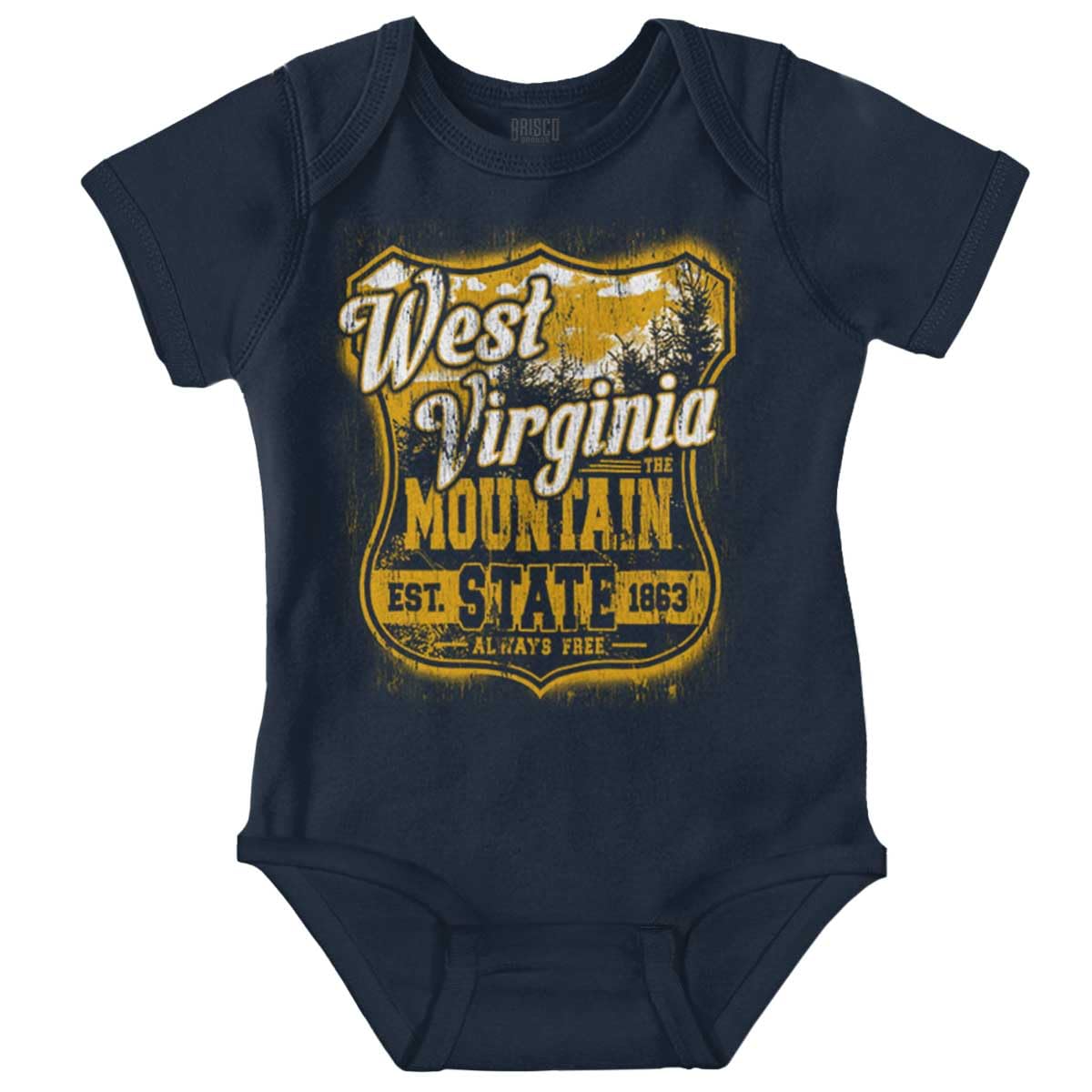 Brisco Brands West Virginia Retro Mountain State WV Baby Romper Boys or Girls