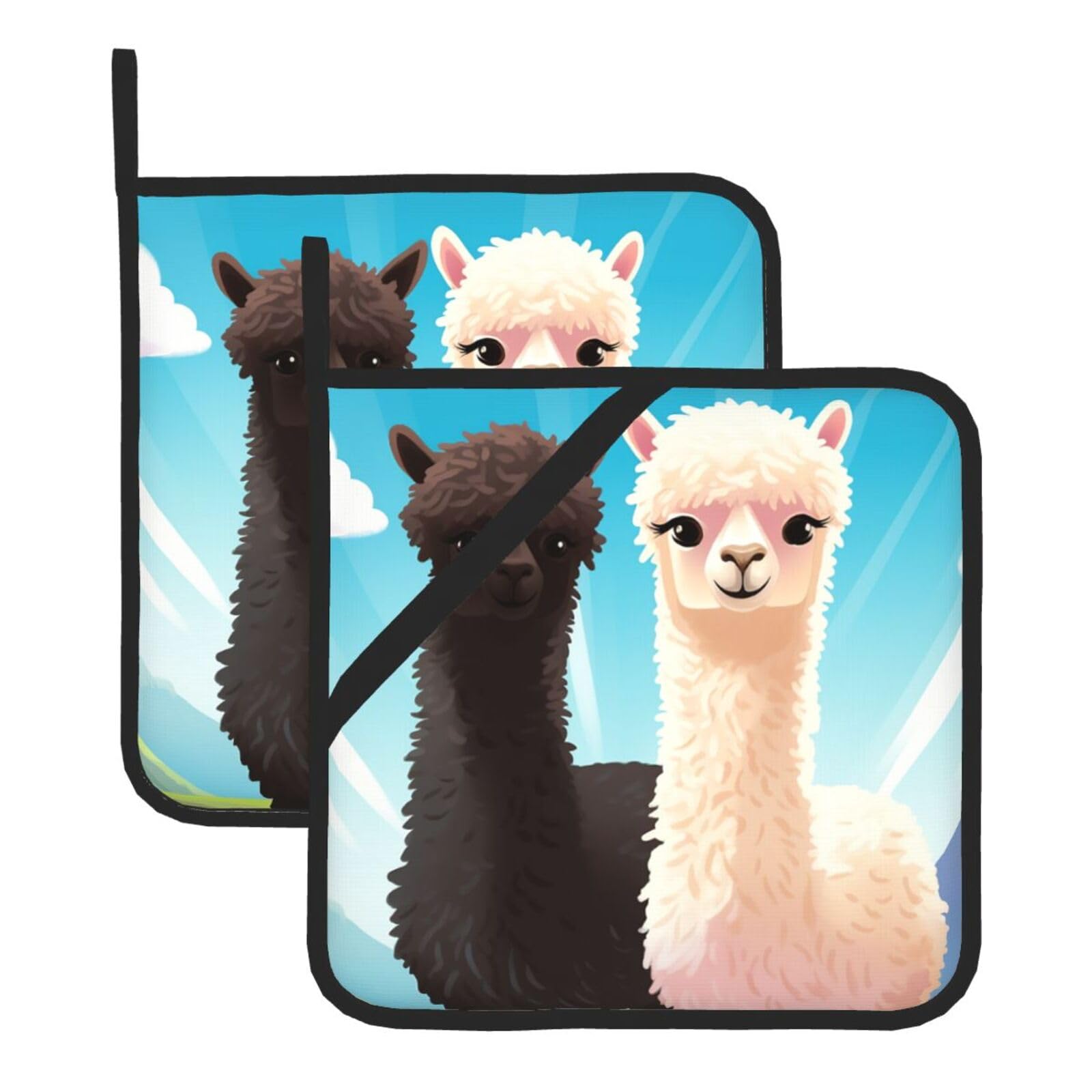 2 Pack Alpaca Pot Holders for Kitchen Heat Resistant Pot Holders with Pocket Oven Potholders Washable Hot Pads for Cooking Baking Oven Pans Trivet 8x8 Inches
