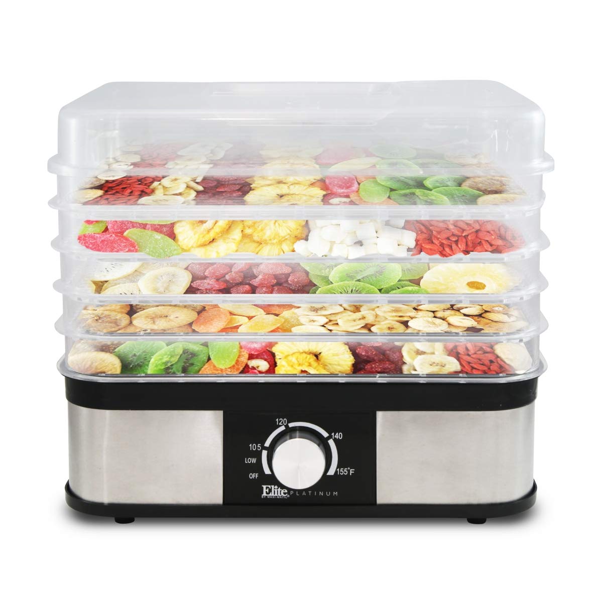Elite Gourmet EFD-1159 Food Dehydrator with dimensions