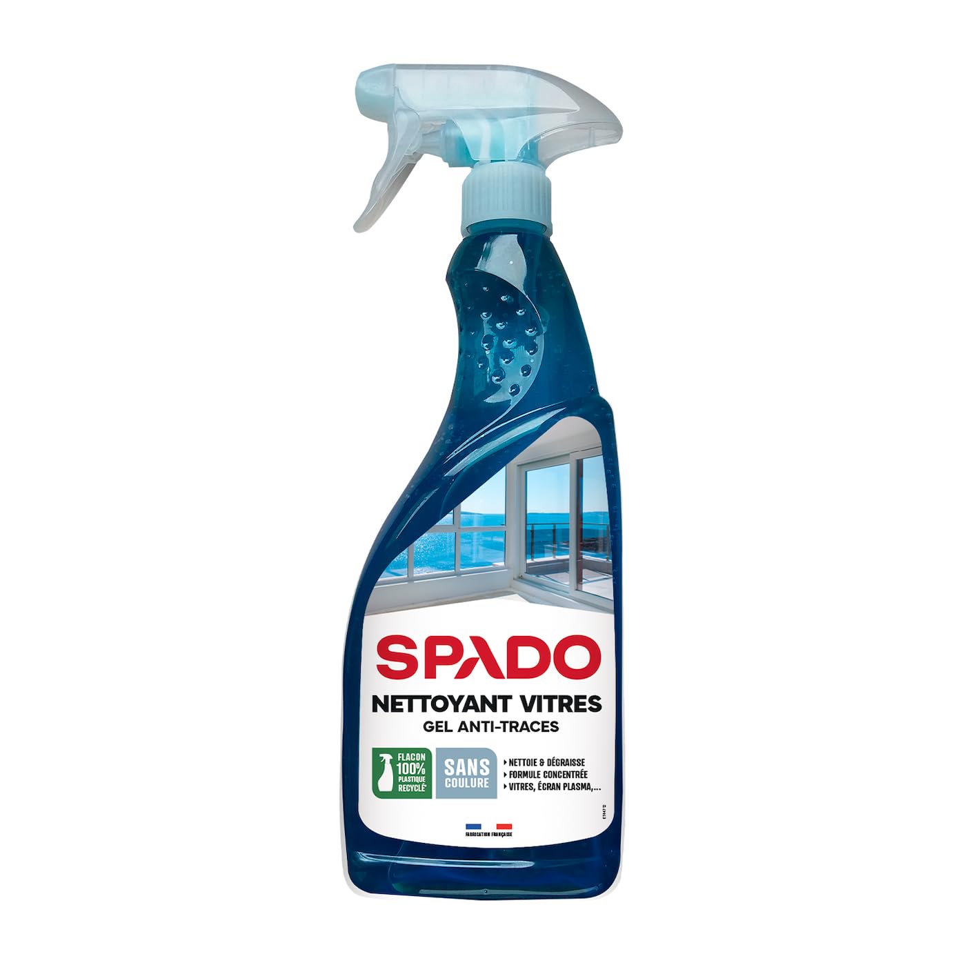 SPADO - Nettoyant vitres en gel - Anti-traces - Anti-pluie - Ne coule pas - Antibuée - pour vitre, miroirs et écran - 750 ML - Fabriqué en France