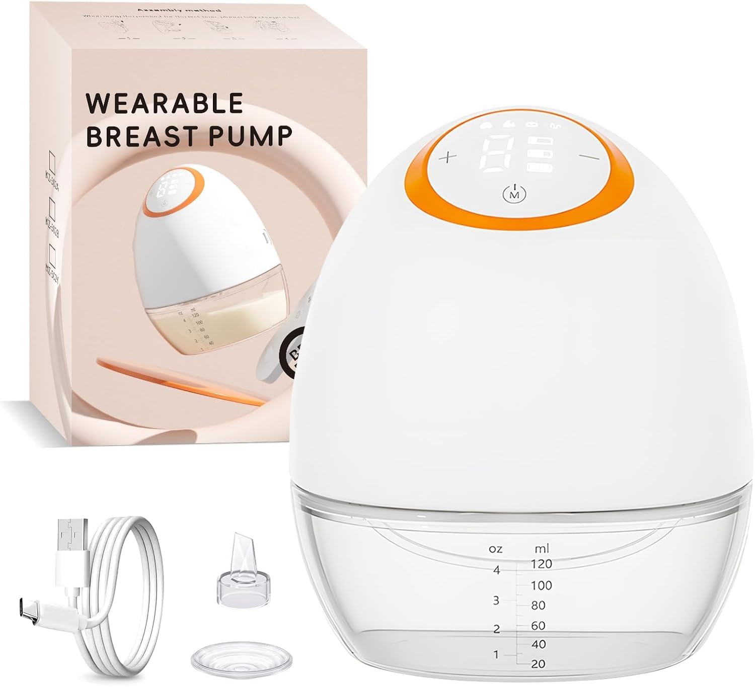 Wearable Electric Breast Pump 120 ml, Hands-Free Portable Breastfeeding Pump with 4 Modes & 9 Suction Levels, 24 mm Flange, LED Display, Type-C Rechargeable, Low Noise, 130° Comfortable Fit for Nursing Mothers-image-1