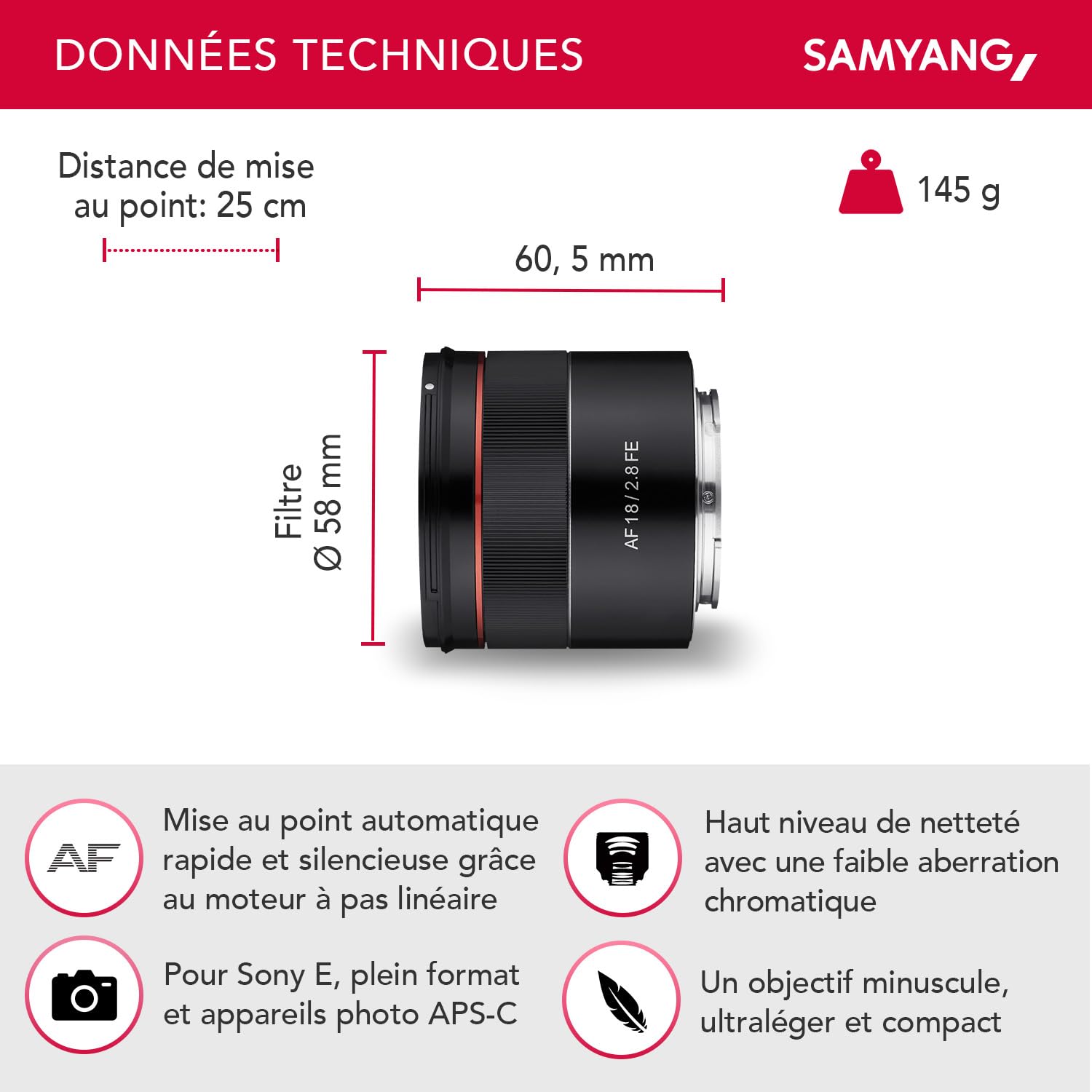 Samyang AF 18 mm F2,8 FE + estación de Lente para Sony E Mount Full Format & APS-C I Ultra Ligero Gran Angular con Enfoque automático rápido I Distancia Focal Fija para Sony Alpha A7C A7 III A6400