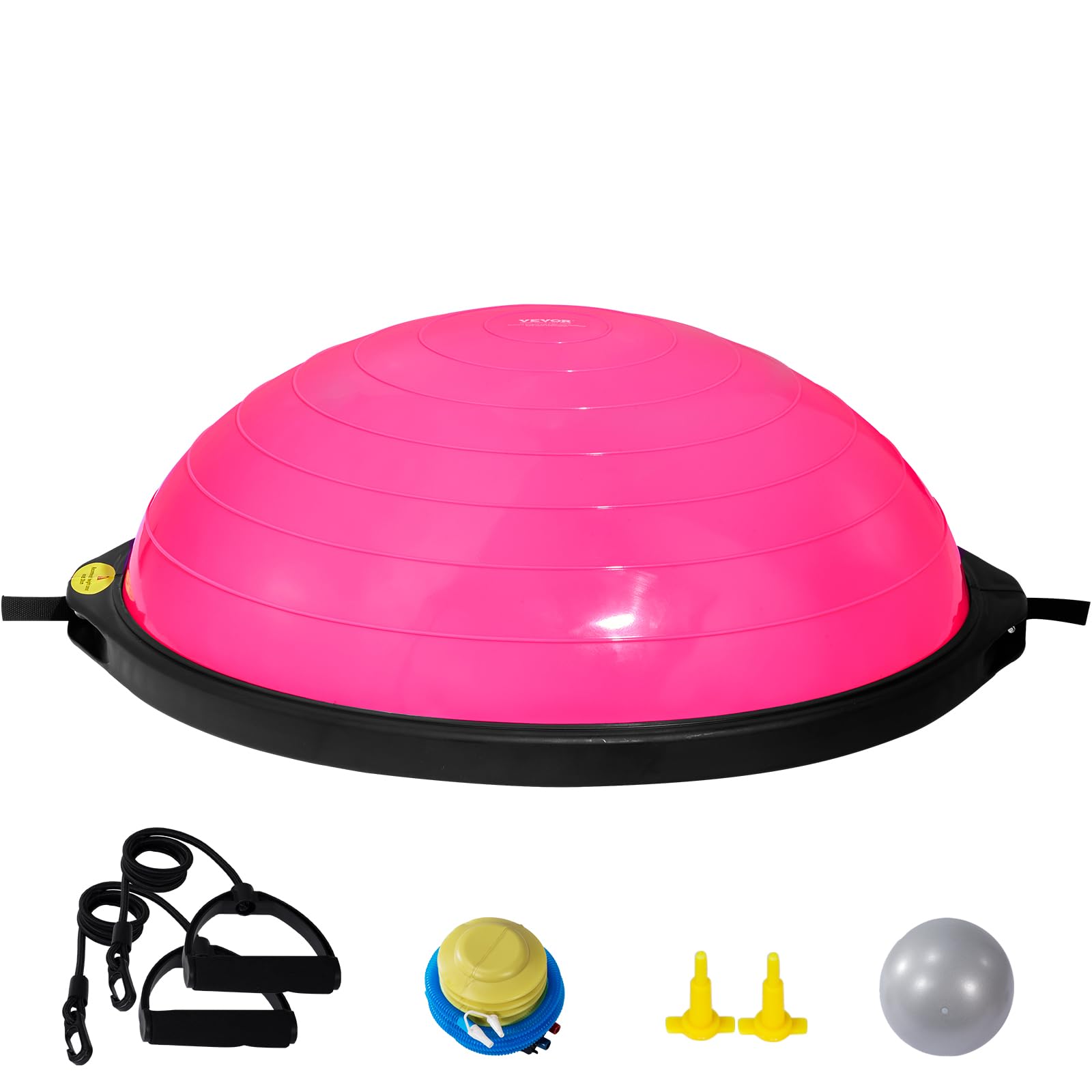VEVOR Halb-Gymnastikball-Trainer, 66 cm Balance-Ball-Trainer, 680 kg Tragkraft Stabilitätsball, Yoga-Ball mit Widerstandsbändern & Fußpumpe, Yogaball Kraft-Fitnessball im Heim-Fitnessstudio, Rosa