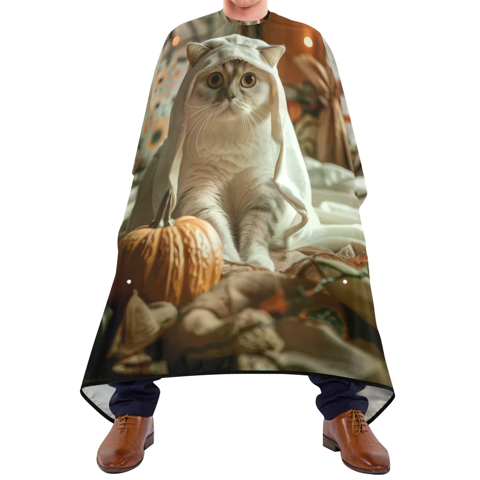 Takiito Halloween Cat in Costume Barber Cape for Men, Waterproof Haircut Cape Hairdressing Cape Beard Apron Cape for Salon Home Use, 55x65 in