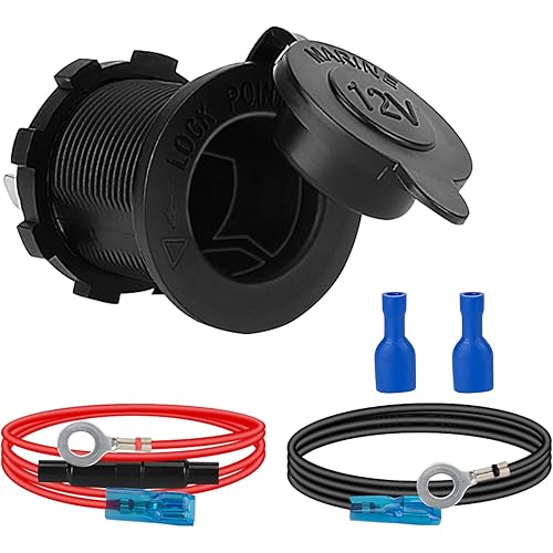 Cigarette Lighter Socket, 12V Car Cigarette Lighter, RV Lighter Socket Power Outlet Socket Replacement with Wiring Harness Waterproof for Motorcycle, Automotive, Truck, RV, Boat