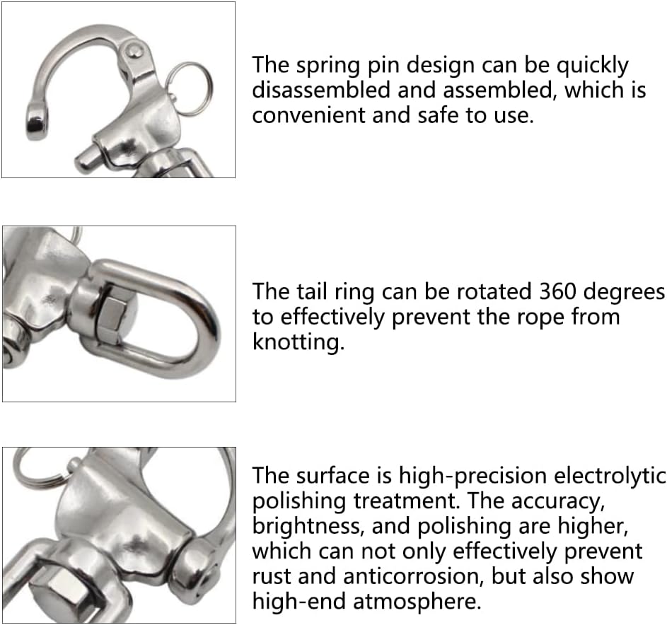 2pcs Snap Shackle Stainless Steel Swivel Shackle Sailing Halyard, Quick Release Snap Hook Boat Shackles Sailboat Hardware for Sailing Rigging Shackles/747(128mm/5.04)