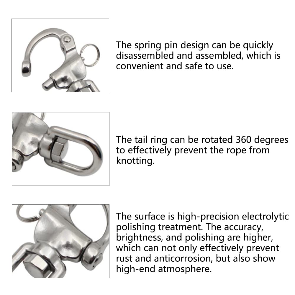 Spinnaker drizza grillo a scatto piccolo acciaio inox sgancio rapido girevole 70 mm 87 mm 128 mm