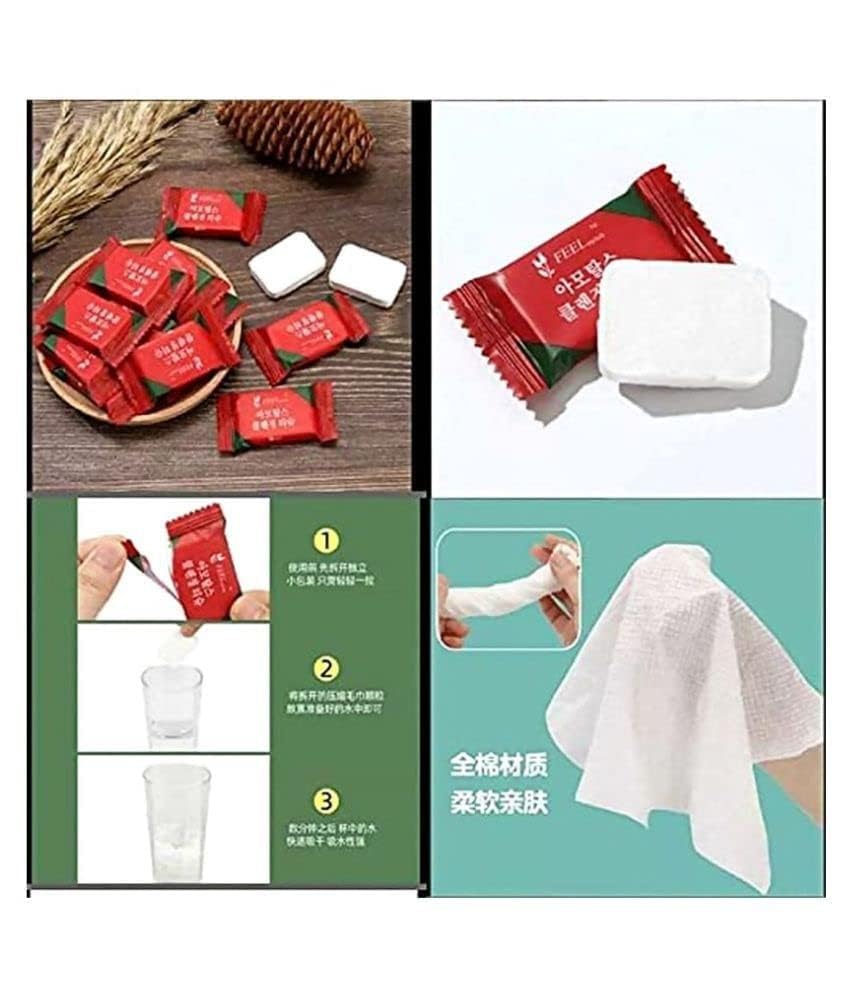Image of Khedu Fab 20 Pc's Portable Disinfection Hand Towel Press Style, Disposable, Dry /Wet Separation Thickening Soft Non-woven For Home & Office, Travelling, (White Color - Pack of 20)