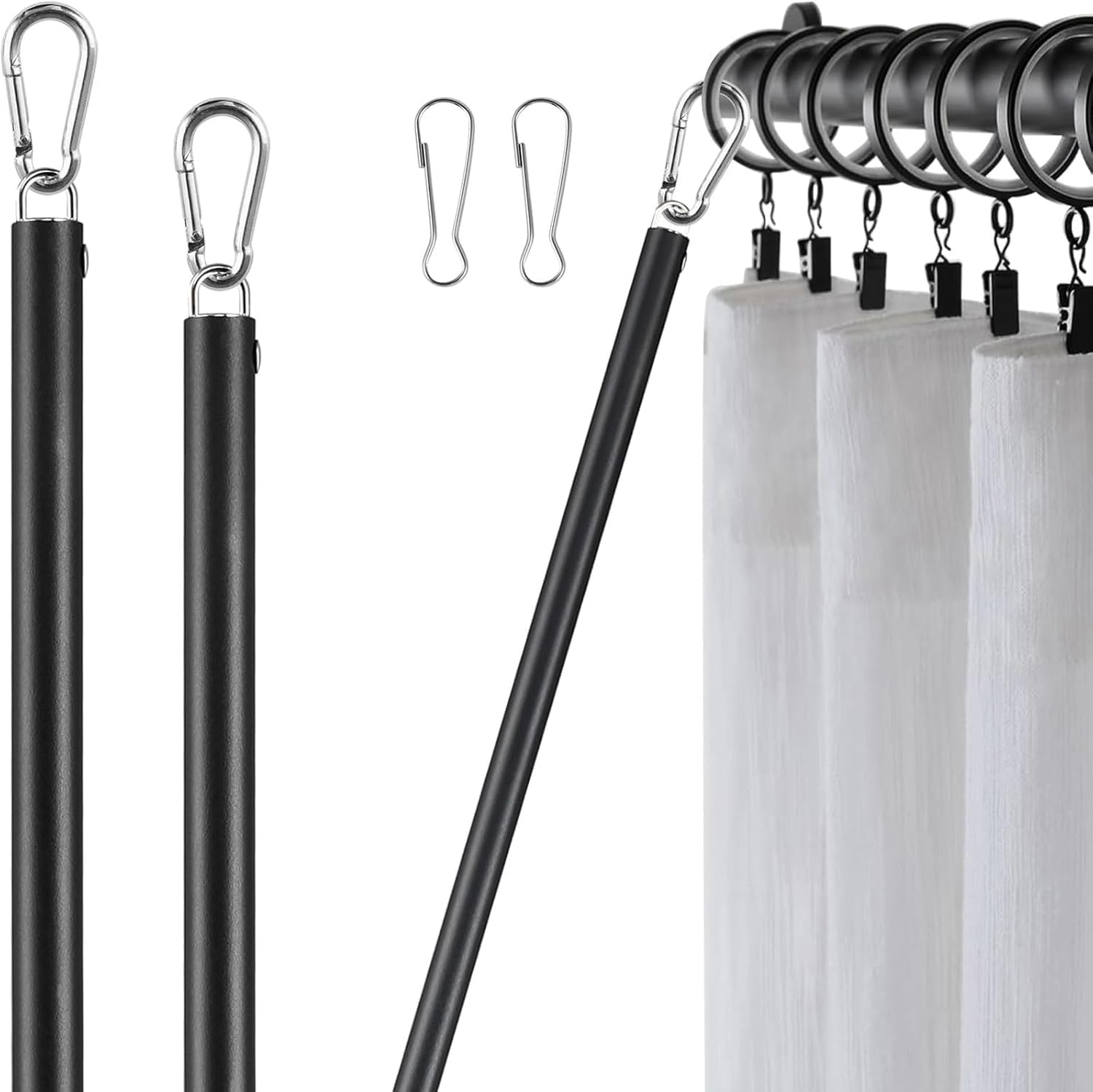 Curtain Pull Wand, Drapery Pull Rod for Curtains 2 Pack Adjustable 31inch to 46inch Extra Long Made of Steel Material Sponge Handle Black.