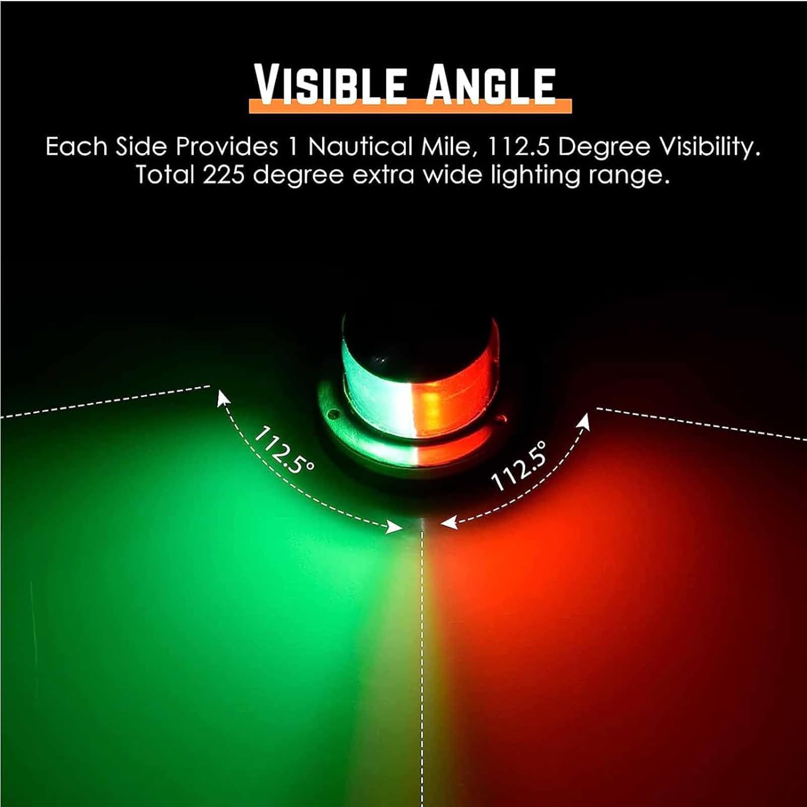 Luce di Ancoraggio della Barca Marina Rosso Verde, Luce di Navigazione della Barca di Prua del LED, Grado Impermeabile IP65 E Gamma Dell'angolo di Illuminazione di 225°, Luce Luminosa