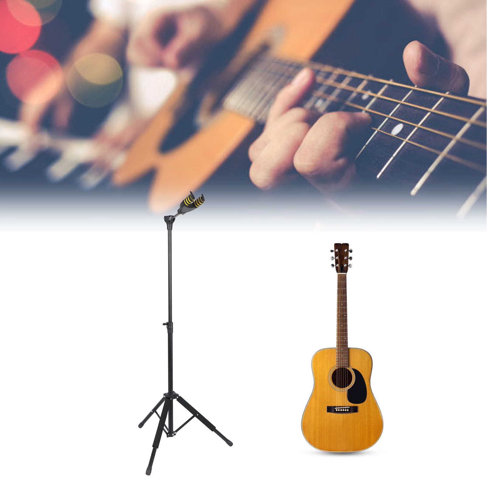 Stojak na gitarę Blokada Grawitacyjna Metalowy Składany Uchwyt na Elektryczny Bas Akustyczny Ukulele Wiolonczela Wiele Instrumentów