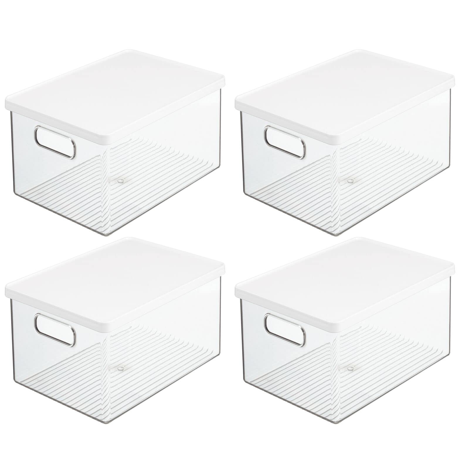 mDesign 4er-Set Kühlschrankbox – Kühlschrank Vorratsdose mit Griffen und abnehmbarem Deckel – lebensmittelechte Aufbewahrungsbox aus Kunststoff für Küche und Speisekammer – durchsichtig/weiß