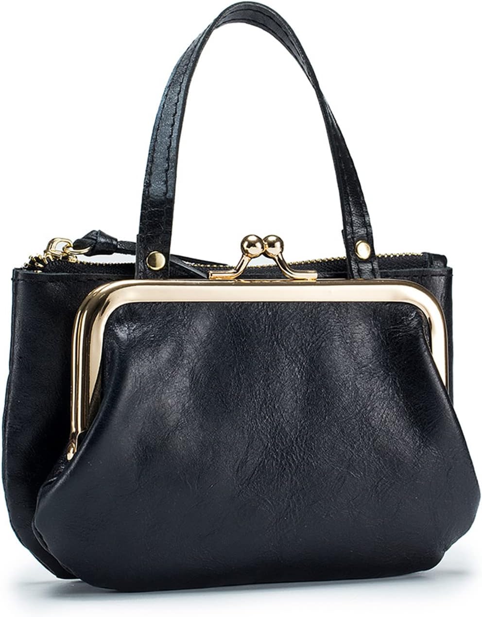 Women's Genuine Leather Coin Purse Pouch Change Wallet,Vintage Pouch Kiss-lock Change Purse Wallets