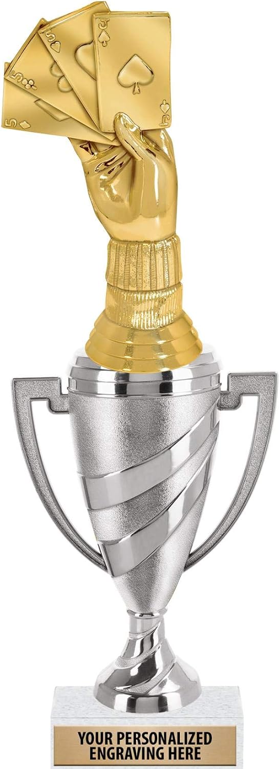 Crown Awards Cribbage Trophy, 11" Silver Cup Cribbage Trophies Includes Free Engraving Prime
