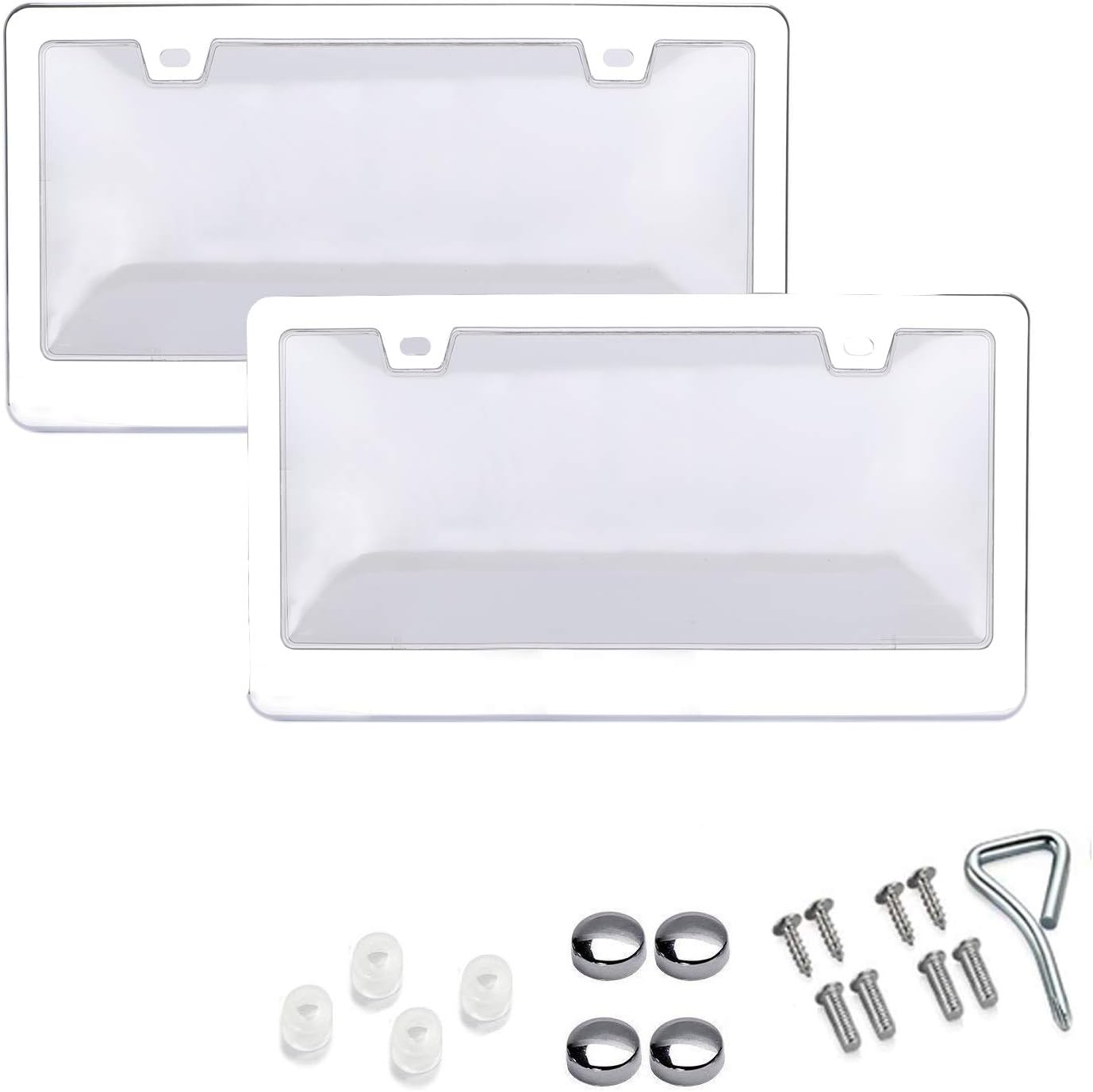 BLVD-LPF OBEY YOUR LUXURY Car License Plates Shield and Chrome Frame Combo, 2 Pack Clear Bubble Design Novelty Plate Covers to Fit Any Standard US Plates, Unbreakable Frame 2 Holes Patented Design