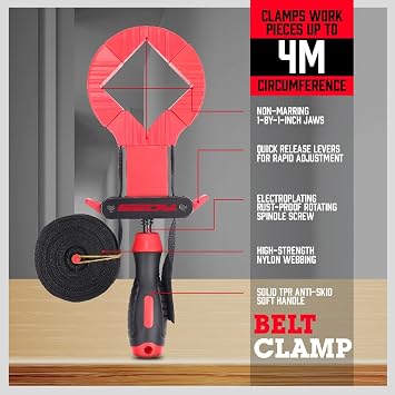 SEDY 13 ft. Belt Band Clamp Strap Clamp for Woodworking, Quick Release Frame Clamps with 90-Degree Corner Pieces