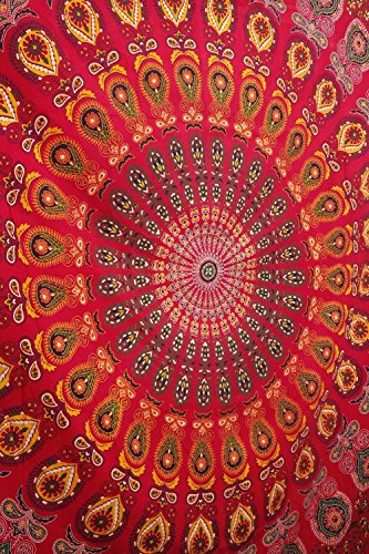 Bless International Indian Hippie Bohemian Psychedelic Peacock Mandala Wall Hanging Bedding Tapestry