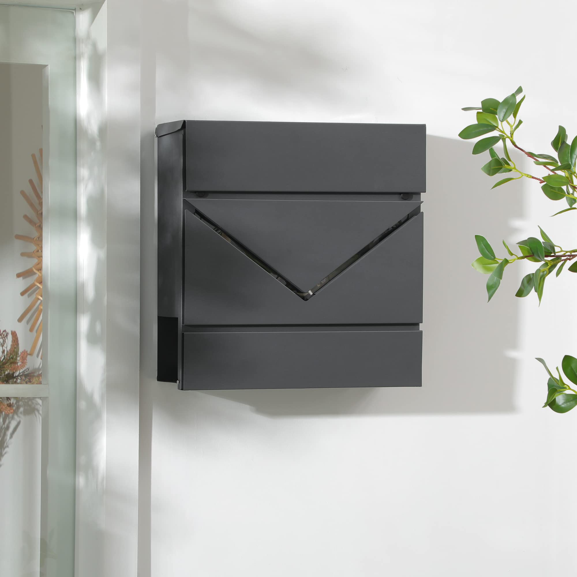 HOMCOM Cassetta Postale in Acciaio Zincato con Portagiornali e 2 Chiavi di Sicurezza incluse, 37x10.5x37 cm, Grigio