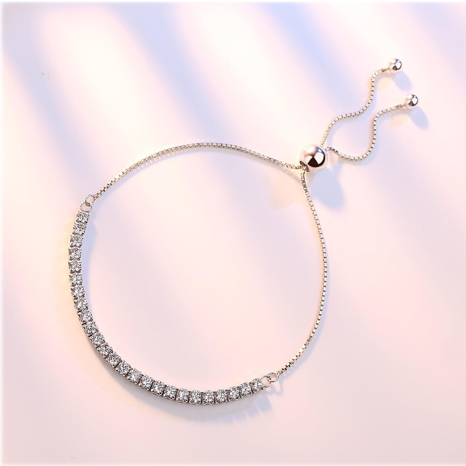 Braccialetto Donna da Tennis Regolabile delle Donne Perline Geometriche Elegante Quadrato Minimalista Regalo-Bianco