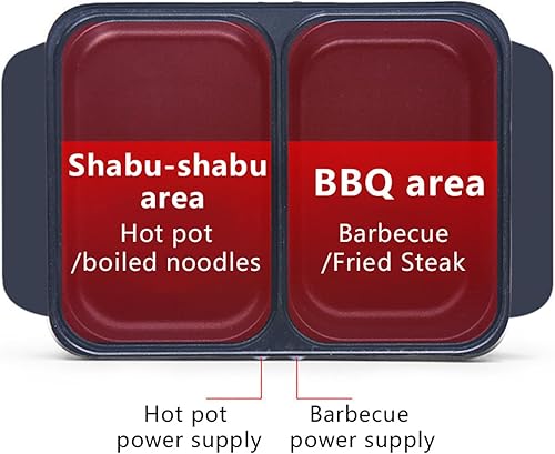 Miniatura 4 de LIYUANJUN Olla caliente eléctrica, parrilla de barbacoa 2 en 1, olla caliente de 2 engranajes, sartén ajustable sin humo, parrilla antiadherente