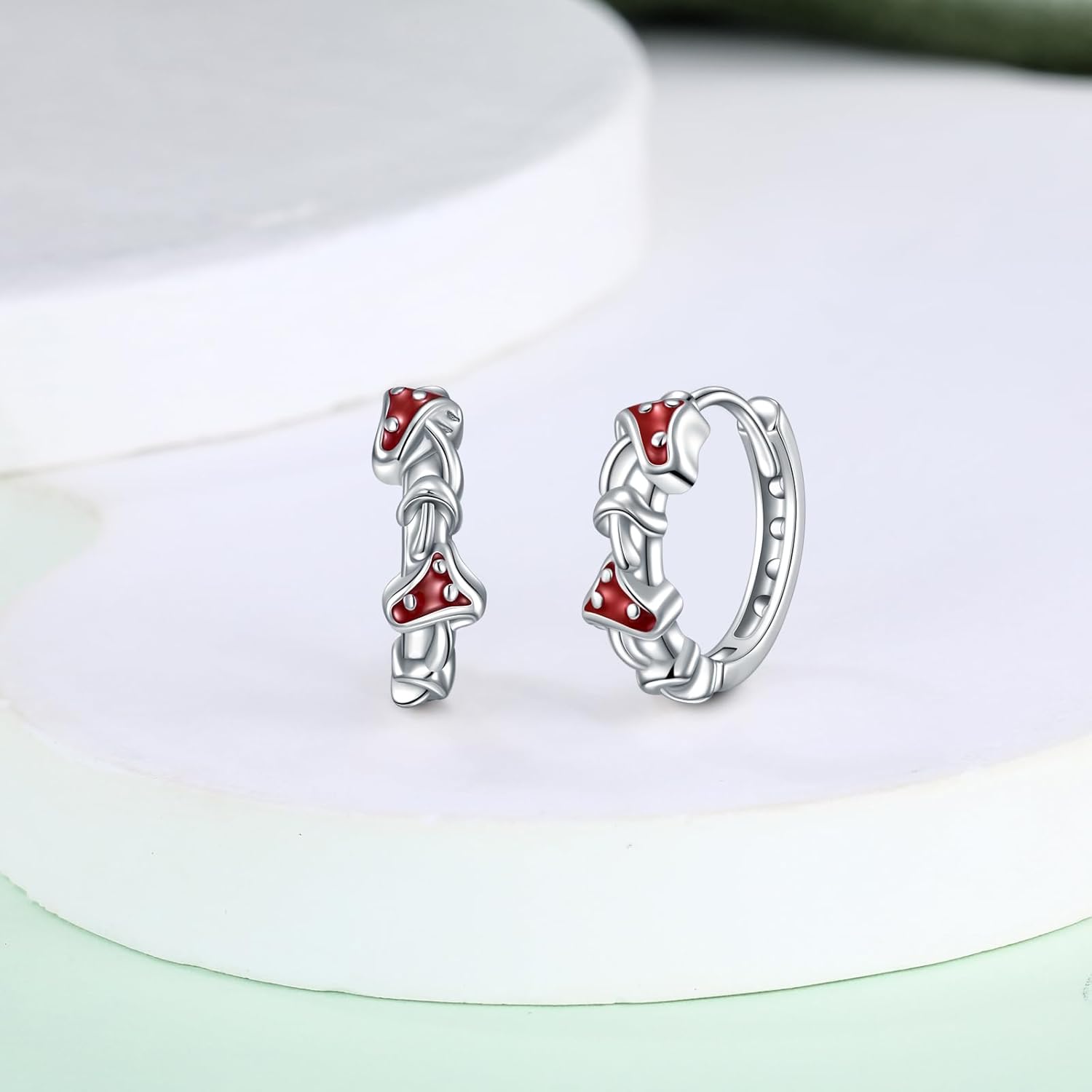 MONGAS Mushroom Earrings Sterling Silver Mushroom Huggie Hoop Earrings Mushroom Jewelry for Women