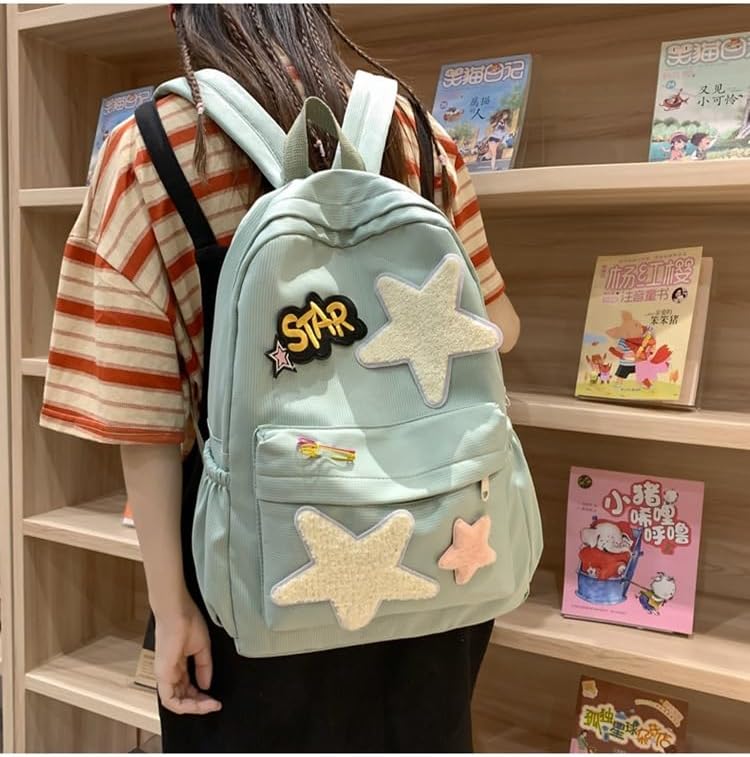 2026 Preppy Backpack Trendy Y2K Stars Backpack Cute Aesthetic College Laptop Backpack Casual Daypack Y2k Accessories (Black,One Size) - Image 2