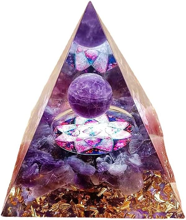 Moonstone Crystals Orgone Pyramid, Amethyst Crystal Nature Reiki Chakra Crystals and Gemstones Gifts for Friend Orgonite Pyramid Crystal Healing Spiritual Gifts for Women (6cm)