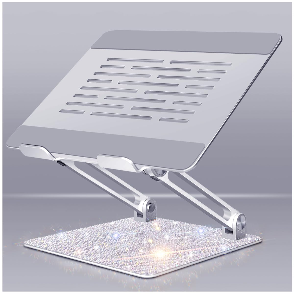 Bling - Soporte ajustable para laptop, elevador portátil de aluminio, plegable, ergonómico para MacBook Air Pro, Dell XPS, HP (10-17.3 pulgadas), color plateado