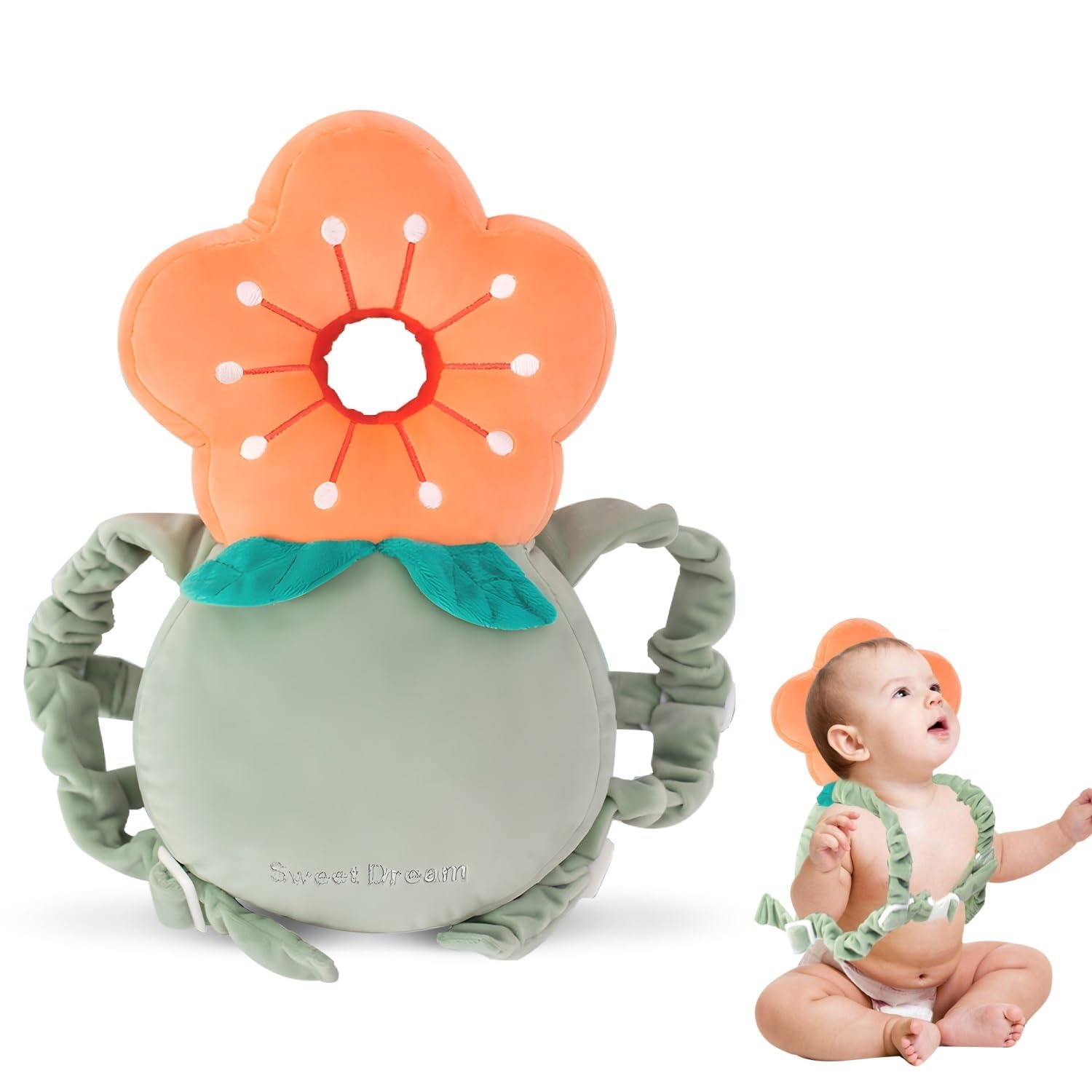 Generic Baby Head Protector Backpack, Head Protector Pad Safety Cushion for Crawling and Walking with Baby Knee Pads (Ordinary Style-Flower), Larger