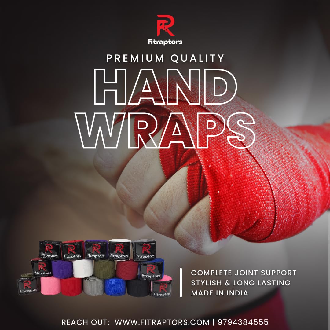 FitRaptors Cotton Boxing Hand Wrap with Thumb Loop for Men & Women Gym Accessories and Fitness Support Gloves Straps with Premium Velcro for Better Stability and Grip (3 Meters, Army Green)