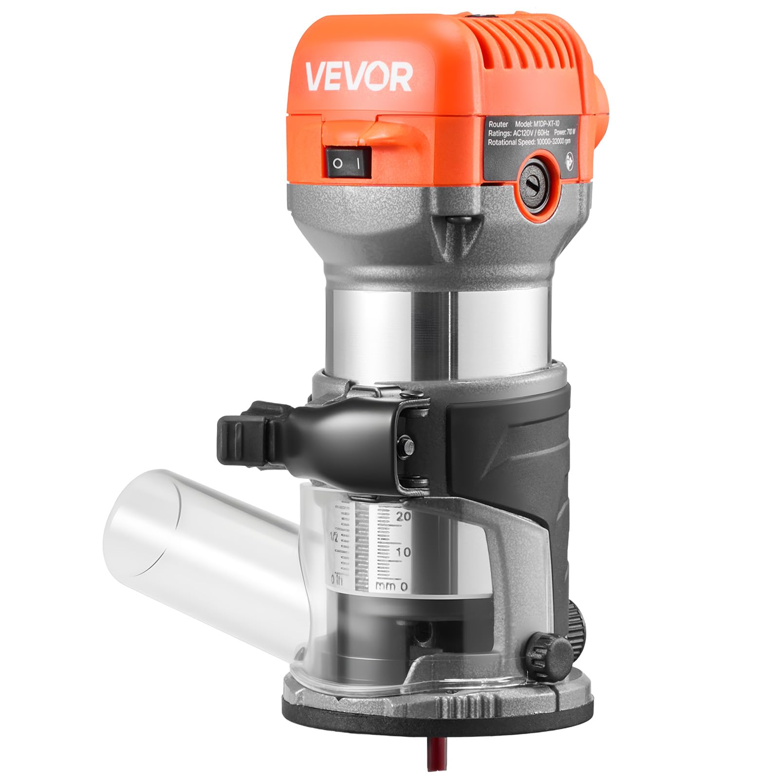 VEVOR Fresadora de Madera 1 HP 710 W, Rebajadora Eléctrica de 6 Velocidades Variables, Arranque Suave, con 3 Bases y Guía Paralela, Fresadora de Cantos para Carpintería, Bricolaje, con Cable