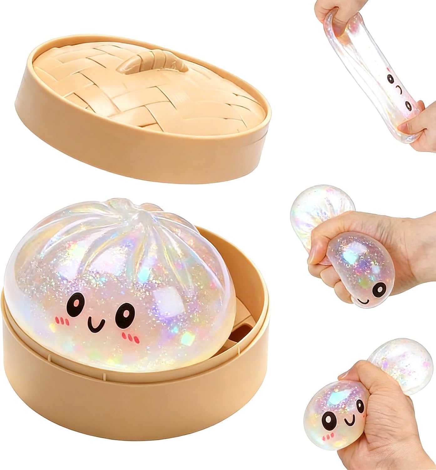 Giant Dumpling Squishy with Steamer Box, Soft Giant Dumpling Fidget Mystery Bao Bun Ball Jumbo Large Squeeze Dough for Adults Birthday Holiday Present (pink)