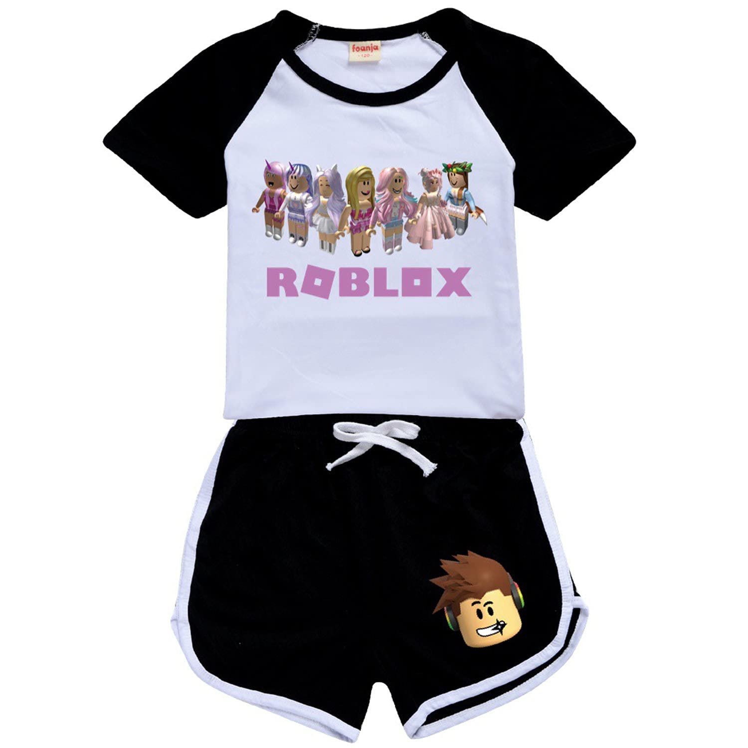 CKCKTZ Conjunto de camiseta gráfica para niñas, blusa, pantalones cortos Ro-blox, conjunto de ropa de verano