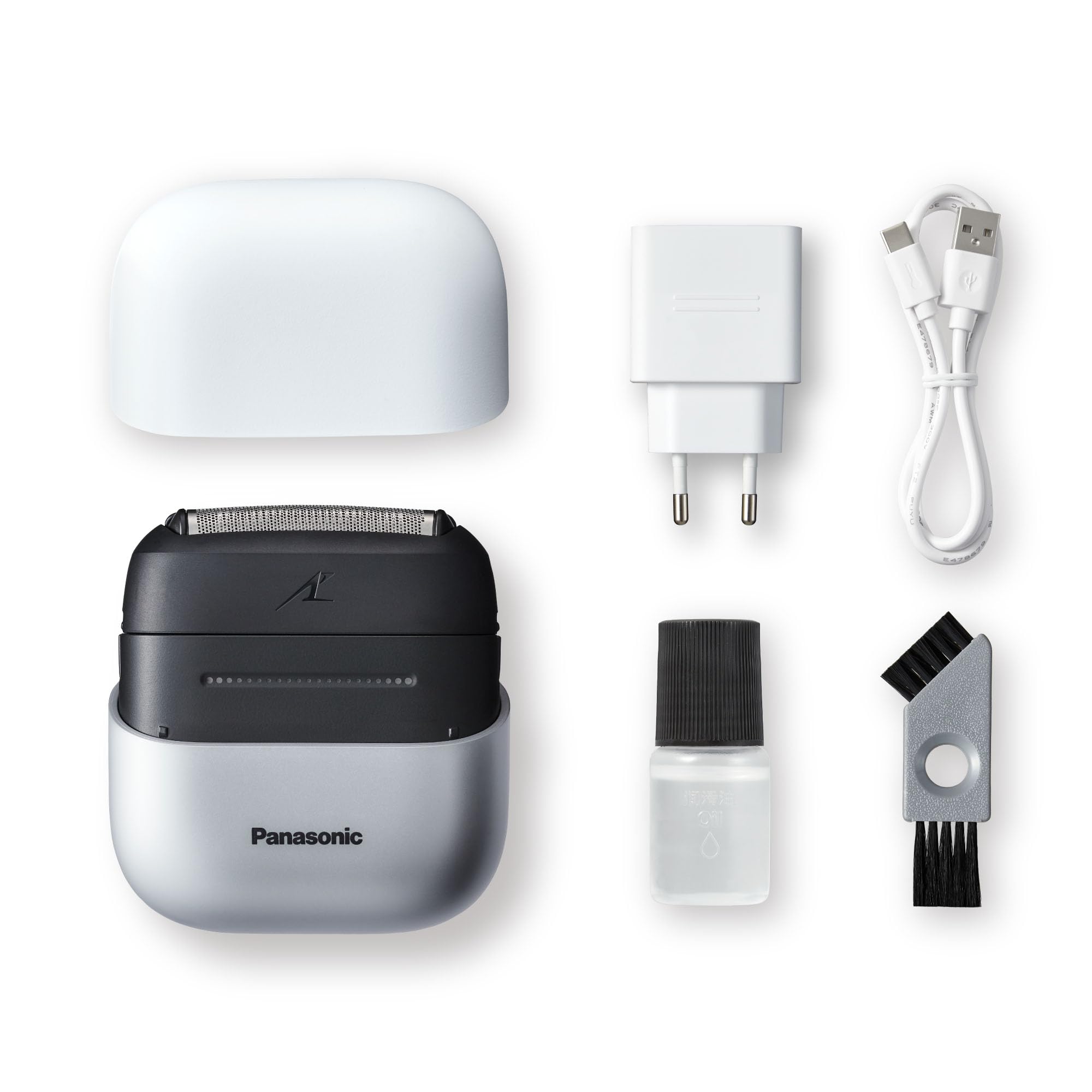 Panasonic ES-ACM3BW503 Série 700s Rasoir Compact 3 Lames, rasoir électrique utilisable à sec ou sous l'eau, capteur de barbe, étanchéité IPX7, chargeur USB-C, adaptateur d'alimentation AC USB, blanc.