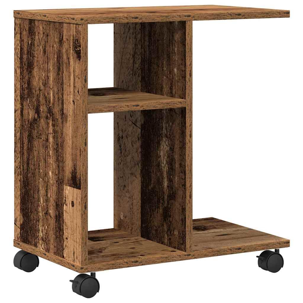 Mesa auxiliar de madera envejecida de 50 x 30 x 55 cm con estante, mesa de centro enrollable de madera, diseño moderno y robustez, pequeña mesa de salón para salón y dormitorio