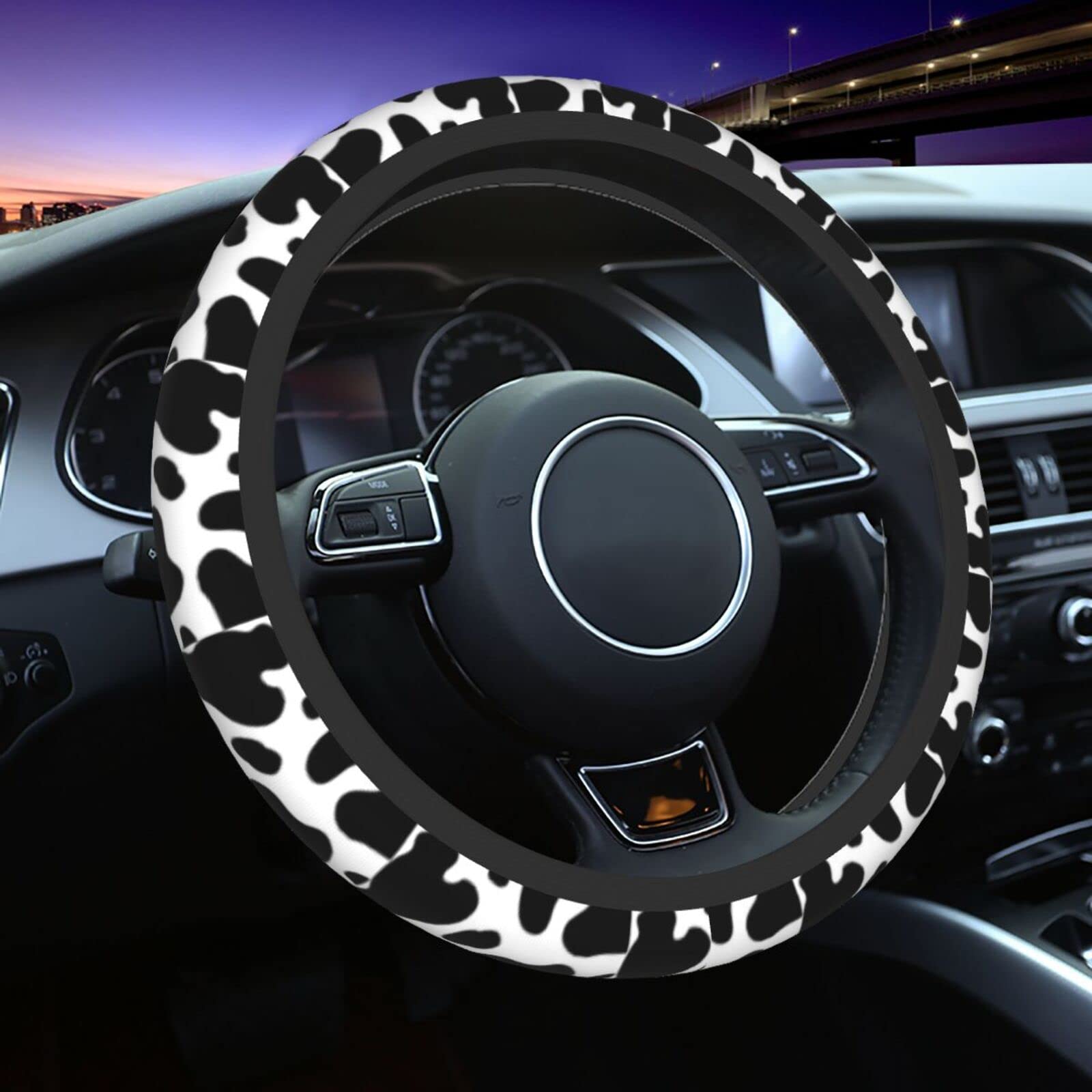 Photo 1 of Cow Printed Car Steering Wheel Cover for Men Women Universal Anti-Slip Cute Steering Wheel Cover Car Decor Accessories Cow One Size