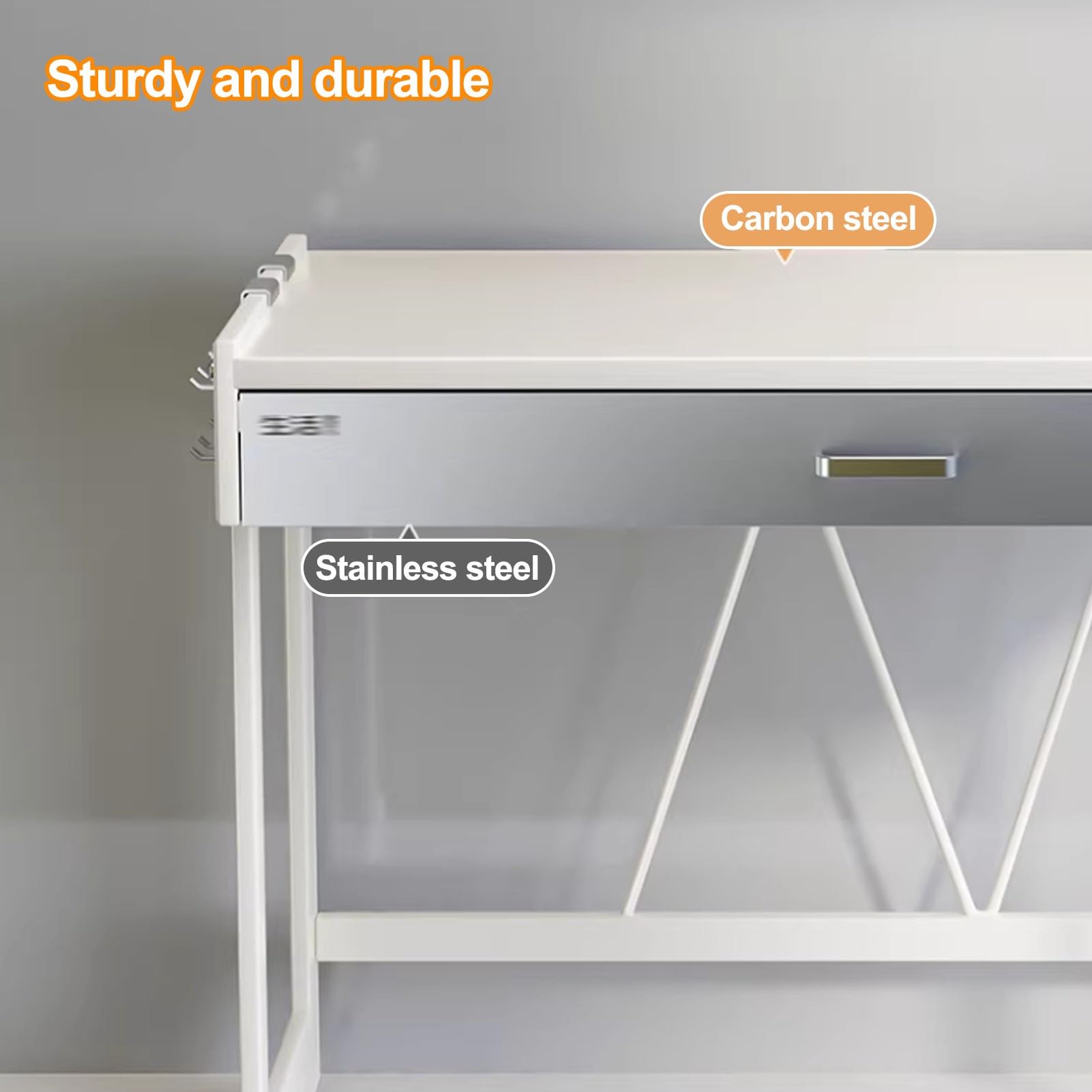 3 Livelli Mensola Microonde, Scaffale Per Microonde con Cassetto, Supporto Per Microonde con Spazio Contenitore Per Ingresso E Soggiorno(Off-white+Gray,L52cm/20.4'')
